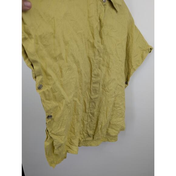 Planet by Lauren G 100% Linen Button Front Oversized Blouse Yellow Made in USA L - Picture 6 of 8